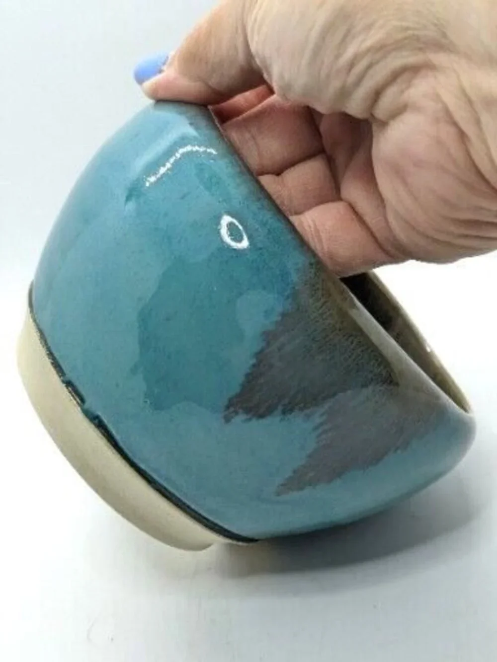 Glazed Studio Art Pottery Pot Planter Vase Bowl Teal Blue Green Signed 3.5